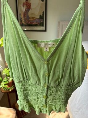 L.A. Hearts Lime Green Button-Front Smocked Tank